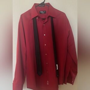 TALLIAUOMO Red Men's Dress Long Sleeve Shirt .